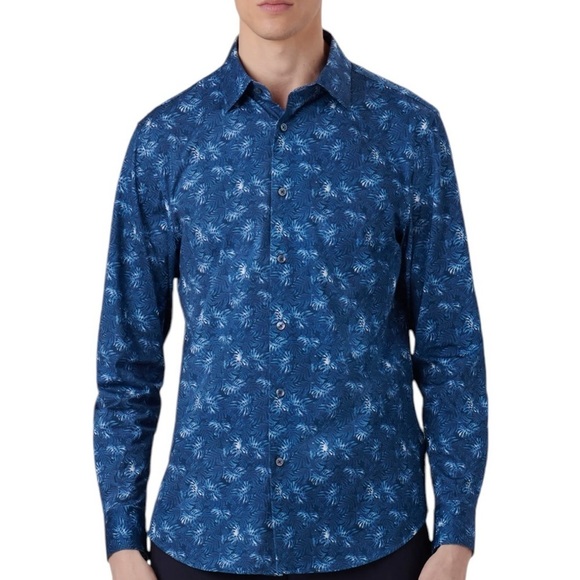 Bugatchi men's size medium 8 Way  Stretch leaf blue all over print - Picture 2 of 10